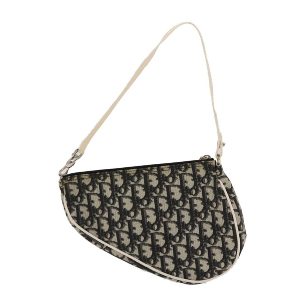 CHRISTIAN DIOR TROTTER Canvas Saddle Pouch Black/ White PREOWNED - Picture 2 of 16